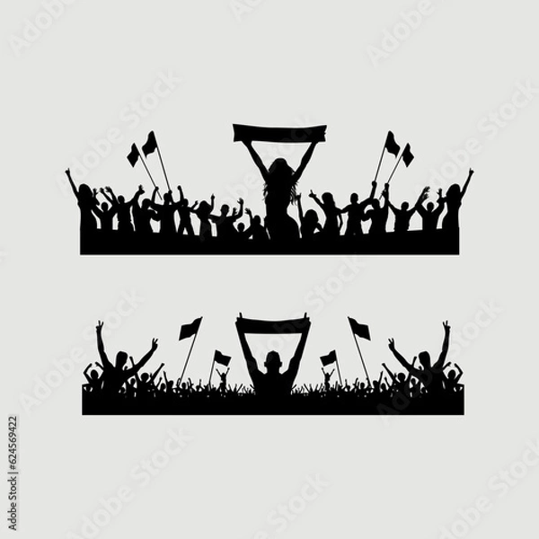 Fototapeta silhouette of a person with a banner.set of sport supporter in black and  white
