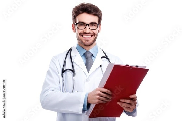 Fototapeta Happy doctor with folder. Generative AI