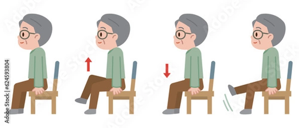 Fototapeta 椅子を使用した運動をするシニア男性のイラスト