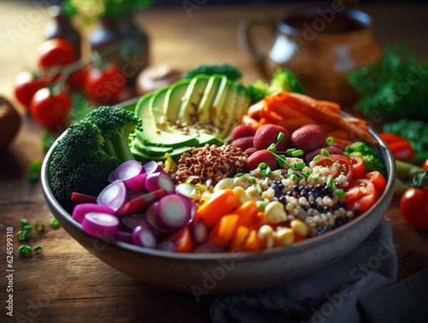 Obraz Rainbow of Health: Vibrant Vegan Buddha Bowl with Fresh Ingredients