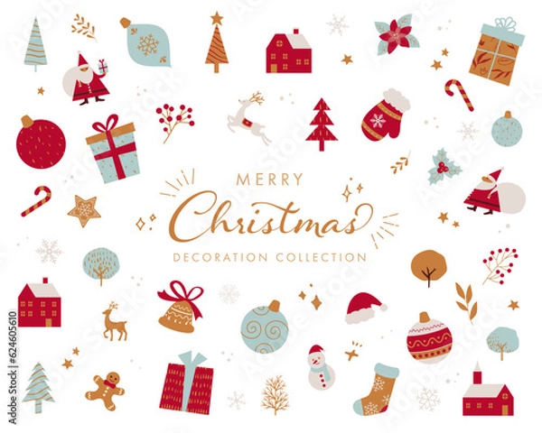 Obraz クリスマスのためのアイコンコレクション。フラットなデザインのベクターイラスト。