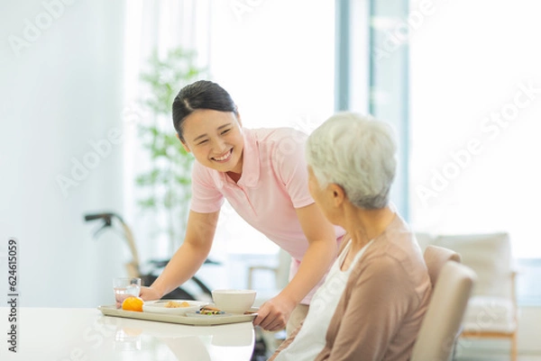Fototapeta シニア女性と介護士