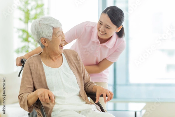 Obraz シニア女性と介護士