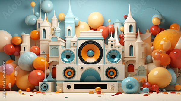Fototapeta 3d background music audio system with speakers. Generative AI