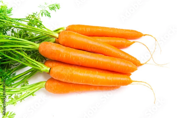 Fototapeta Fresh carrots isolated on white background