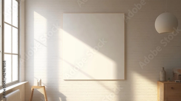 Fototapeta square frame inside white background in a bright room with natural light. Generative AI