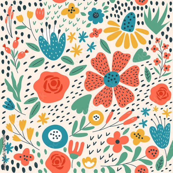 Fototapeta Seamless flowers pattern. Vector illustrations