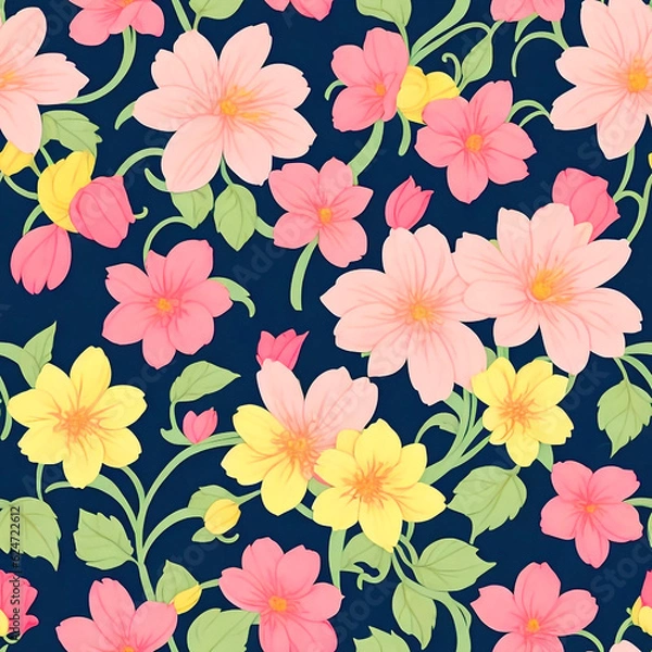Fototapeta Flower blossom and leaf Delicate Petals and Intricate seamless pattern with vibrant western style background 