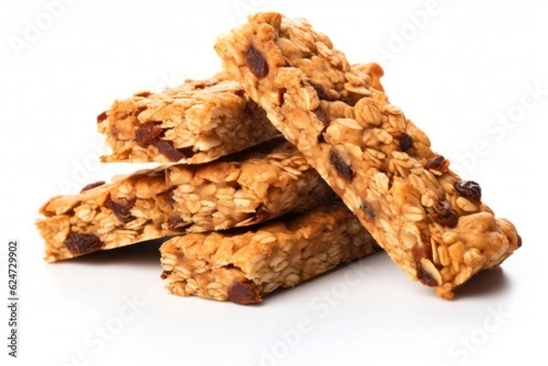 Fototapeta granola bars isolated on solid white background, created by Generative AI