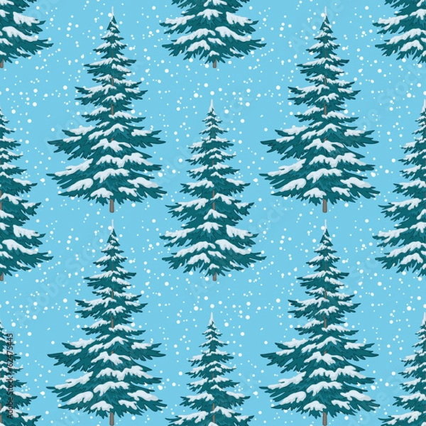 Fototapeta Seamless background, Christmas trees with snow