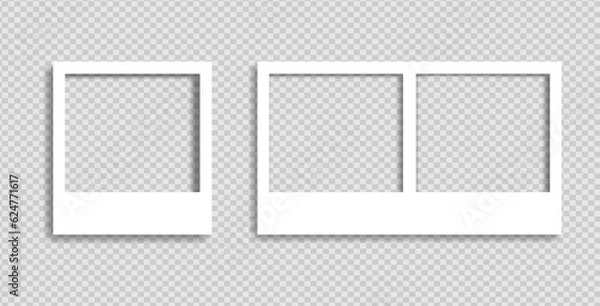 Obraz Empty white photo frame. Set realistic photo card frame in mockup style. Isolated blank on transparent background. Vector illustration.
