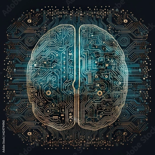 Fototapeta Tech human brain merge