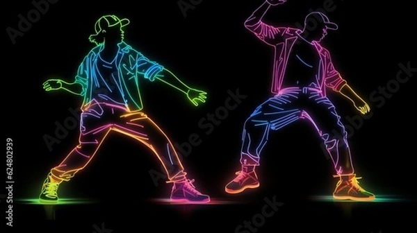 Fototapeta Hip-Hop Dancing with Neon Outlines