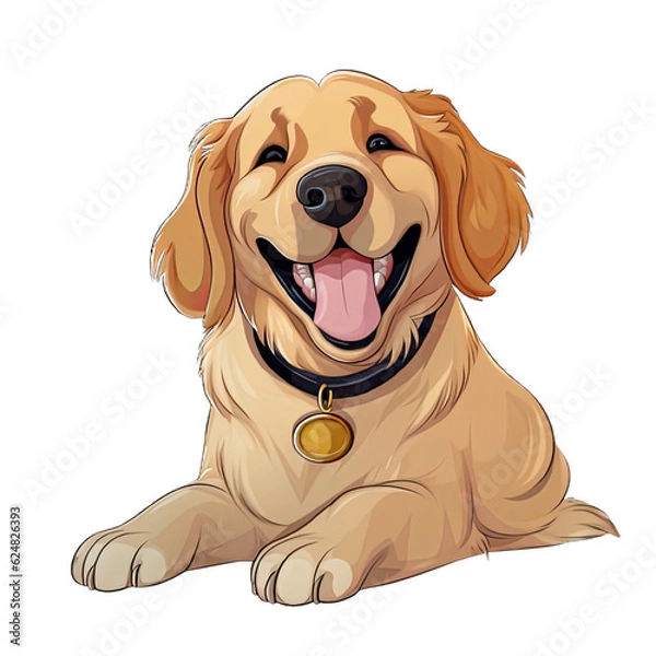 Obraz Cute smiling Golden Retriever, cartoon style