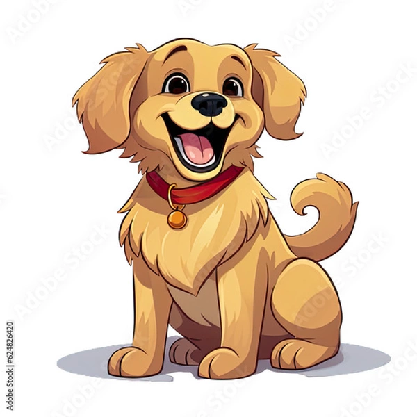 Obraz Cute smiling Golden Retriever, cartoon style