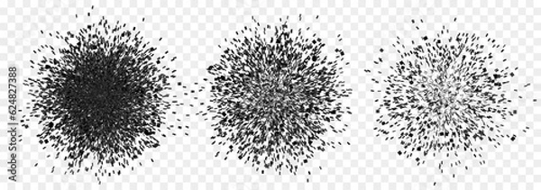 Fototapeta Set of exploded particles in black. Vector shatter explosion