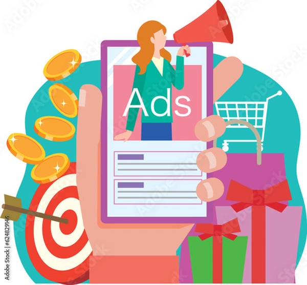Fototapeta インターネット広告のイメージイラスト