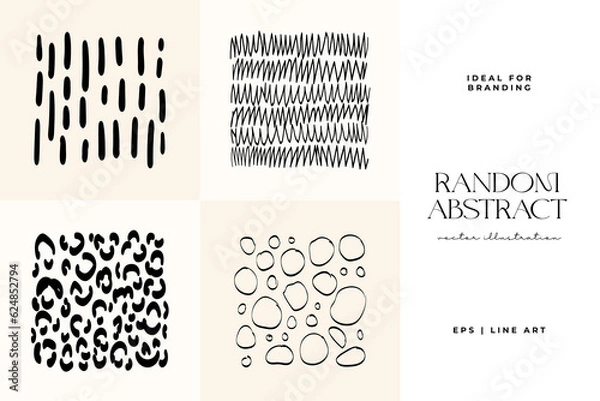Fototapeta Hand drawn scribbles vector set. Doodle, ink brush shapes, random chaotic lines. Charcoal pencil curly lines and squiggles, wide strokes. Black pencil sketches, drawings.