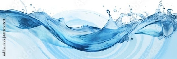 Fototapeta Abstract blue water flow and splash on isolated white background. Banner wallpaper. Generative AI