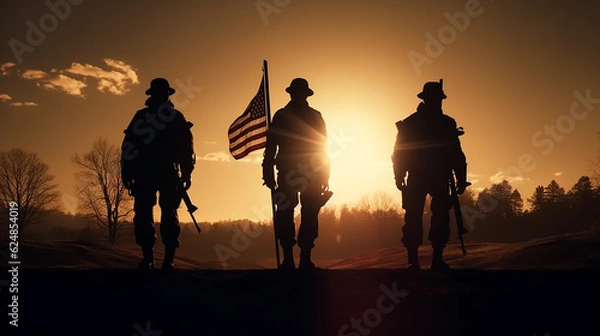 Fototapeta memorial day flag usa many , of American flags planted on the lawn USA 4th of July,
American Flag  waving , Happy memorial day celebration, American national holiday, Generative AI ,illustration