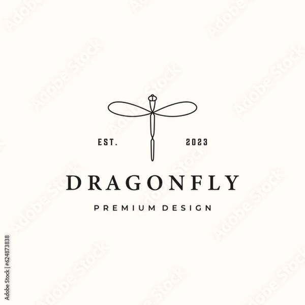 Fototapeta dragonfly life line art logo vector minimalist illustration design, ladybug dragonfly symbol design