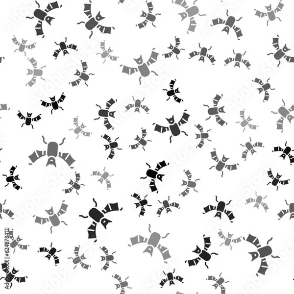 Fototapeta Black Flying bat icon isolated seamless pattern on white background. Happy Halloween party. Vector