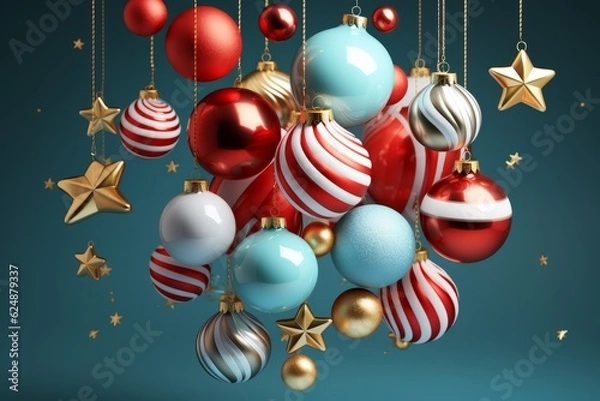 Obraz 3D rendering of Christmas background with red and blue baubles
