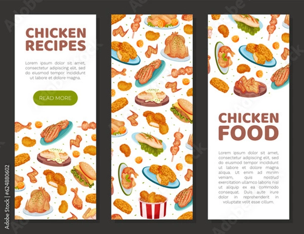 Fototapeta Tasty Chicken Food Banner Design with Served Dish Vector Template