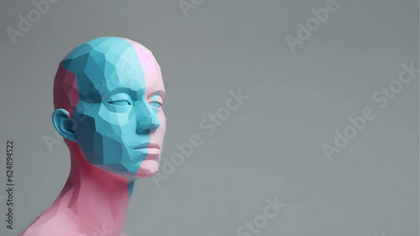 Fototapeta Facial Recognition Technology Minimalist Digital Concept Render