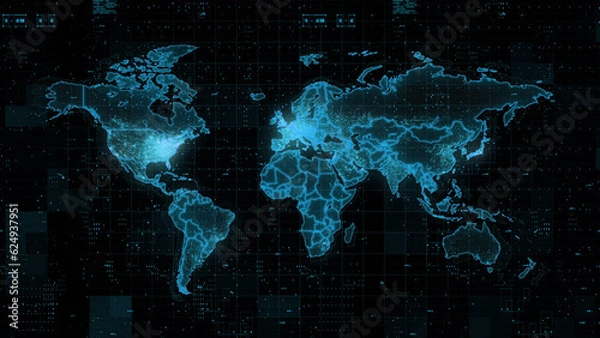 Obraz Digital World Map 3d render