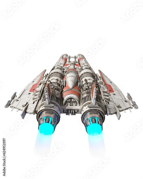 Fototapeta ufo fighter jet is passing by and going away in cool rear view