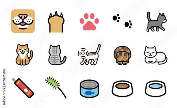 Obraz 猫に関連するアイテムのベクターアイコンセット