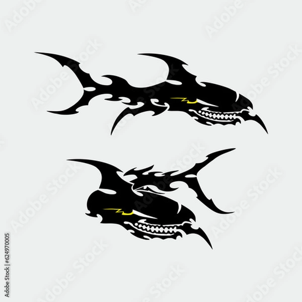Fototapeta shark for cutting and print with tribal style. black and white shark tattoo design