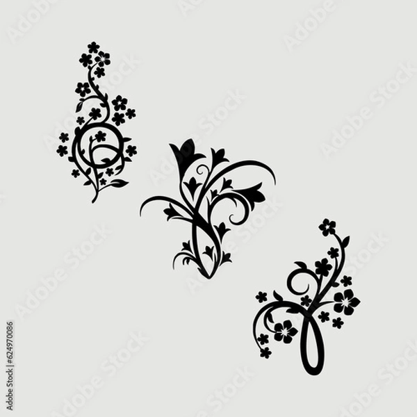 Obraz abstract floral design for print. floral design element in black and white