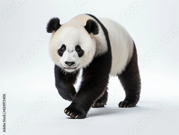 Obraz Giant panda walking on a white background