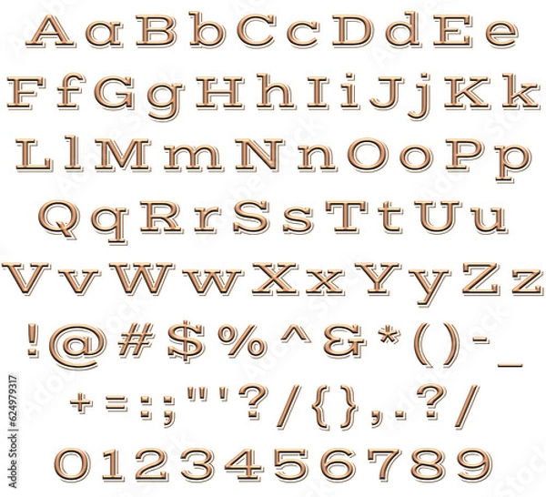 Obraz Alphabet, Set, Letters, Numbers, Letter,..Number, Decorative, Fancy, Fun, Font, 3D,..Text, ABC, Copper, Metal, Metallic