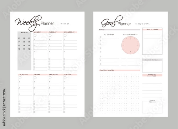 Fototapeta Weekly and Goal Planner. 
