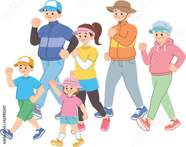 Obraz 元気に歩く家族　ウォーキングを楽しむ家族