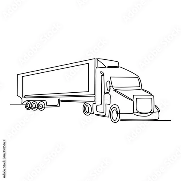 Fototapeta One continuous line drawing of truck as land vehicle with white background. Land transportation design in simple linear style. Non coloring vehicle design concept vector illustration	