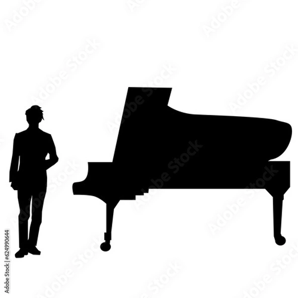 Fototapeta ピアノを演奏前の男性のシルエットのイラスト素材　ベクター