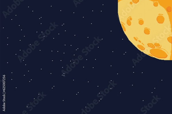 Fototapeta 8-bit vector illustration of a golden moon. Pixel art style universe elements
