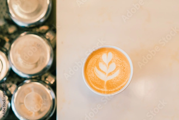 Obraz Latte on table paper cup