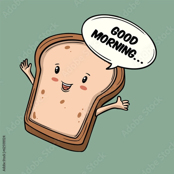 Obraz cute bread character happiness breakfast