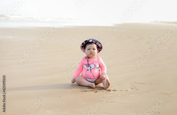 Obraz Praia, bebê, rosa, piscina, areia, chapéu, criança, garota, criancinha