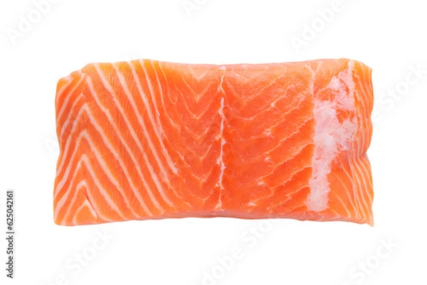 Fototapeta Top view of raw salmon fillet isolated on transparent background