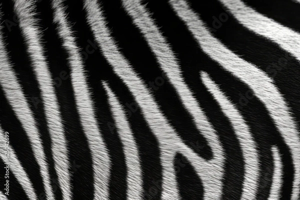 Fototapeta Zebra short fur hair texture background from African wild animal jungle black and white color stripped created with Generative AI