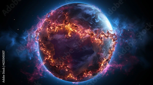 Fototapeta A breathtaking image of the Earth from space, showcasing the ozone layer as a protective shield around the planet Generative AI