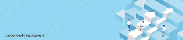 Fototapeta abstract blue background,vector illustration of isometric people. business growth