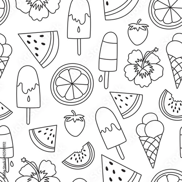 Obraz Seamless Summer Pattern, Summer Outline Pattern, Seamless Summer Background