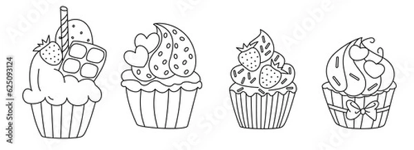 Obraz Ice Cream Collection Outline, Ice Cream Line Drawing Illustration